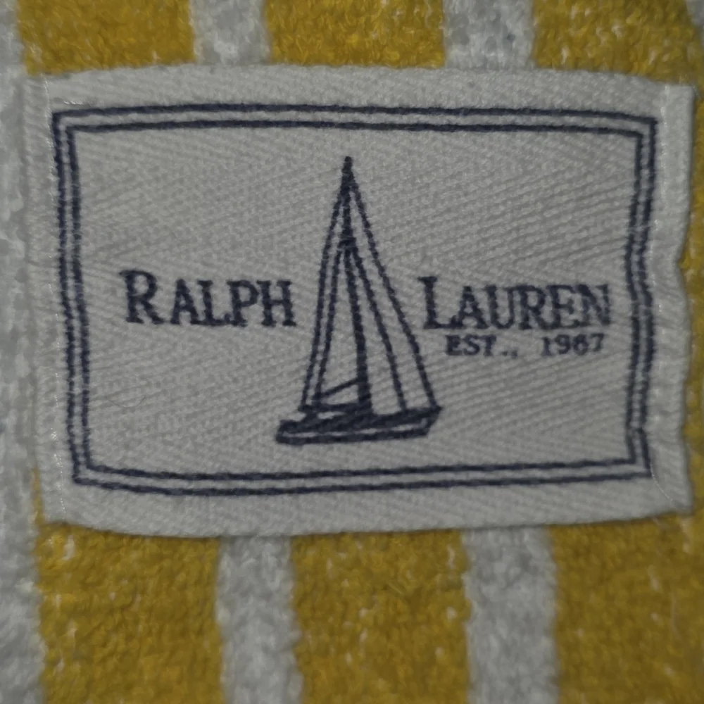 VINTAGE Ralph Lauren BLACK/GOLD Label White/Yellow STRIPED BEACH TOWEL SUPERRARE